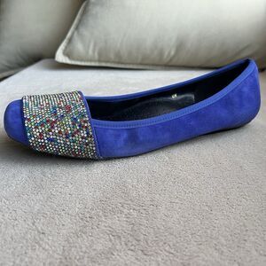 Vaneli Nabila Jordan Royal Blue Suede Flats Rhinestone Flat Shoe Women 8W Square